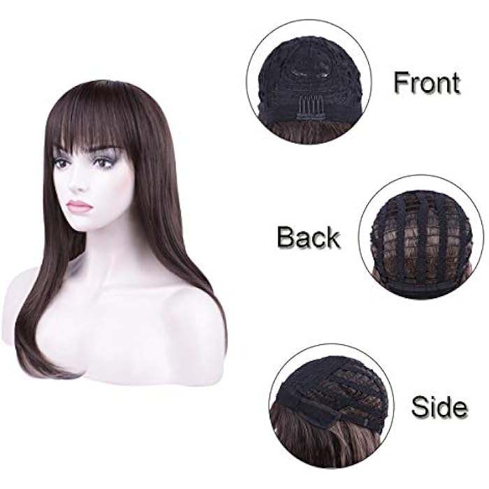 DILLARDS Creamily Dark Brown Straight Wig With Flat Bangs Synthetic Long Full Replacement Hair Heat Resistant Daily Wear Wig - Image 4
